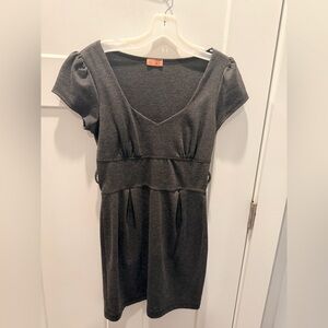 Voila Gray Empire Waist Dress S/M Knit Short Sleeve Casual Mini Dress USA